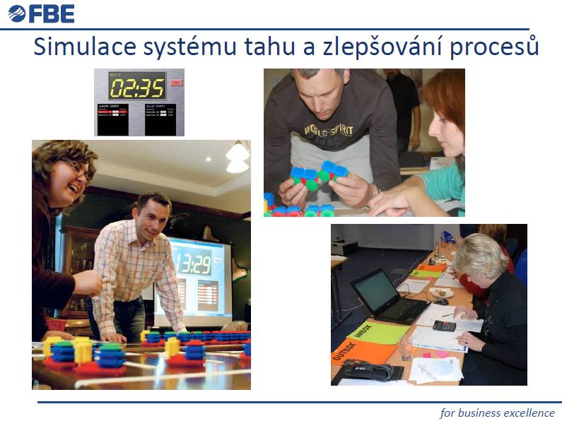 Fotodokumentace z workshopu simulace systému tahu a zlepšování procesů ve výrobě, FBE Praha