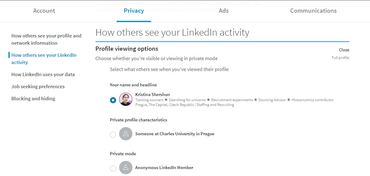 LinkedIn privacy