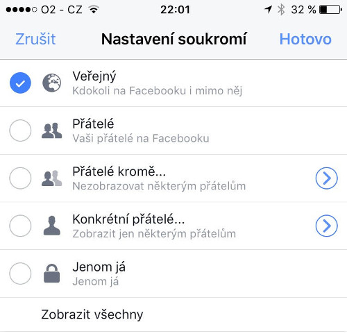 Nastavení, kdo uvidí vysílaný Facebook Live záznam