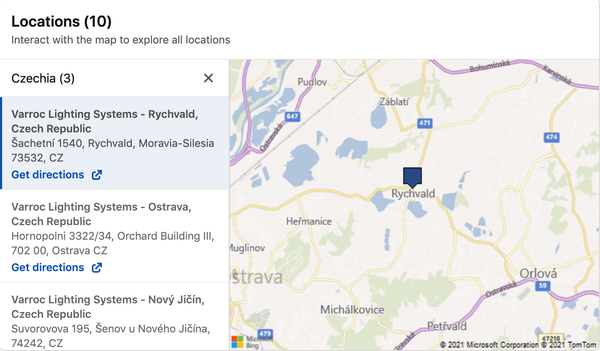 LinkedIn - výpis lokalit firmy