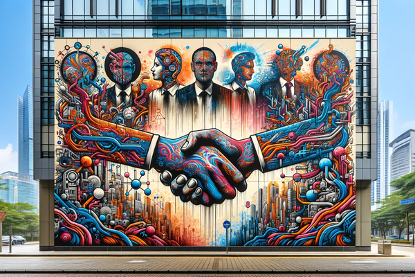DALL·E 2024-05-07 13.35.16 - A street art style mural on the wall of a modern business building, without any text or circle around the head, representing the theme of regaining cu